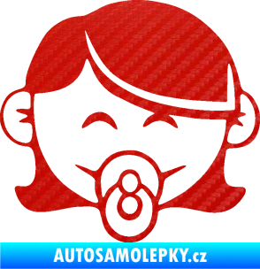 Samolepka Dítě v autě 047 pravá holčička s dudlíkem 3D karbon červený