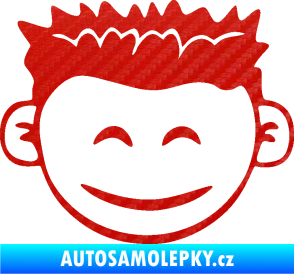 Samolepka Dítě v autě 048 levá kluk hlavička 3D karbon červený