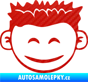 Samolepka Dítě v autě 048 pravá kluk hlavička 3D karbon červený