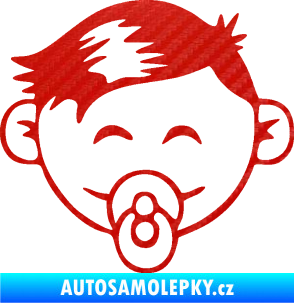Samolepka Dítě v autě 049 levá kluk s dudlíkem 3D karbon červený