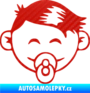 Samolepka Dítě v autě 049 pravá kluk s dudlíkem 3D karbon červený