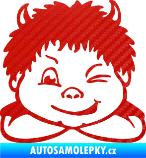 Samolepka Dítě v autě 055 levá kluk čertík 3D karbon červený