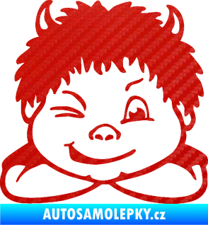 Samolepka Dítě v autě 055 pravá kluk čertík 3D karbon červený