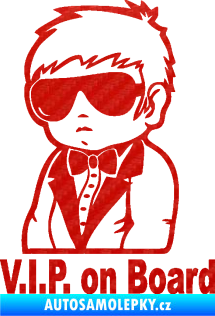 Samolepka Dítě v autě 058 s textem chlapec s brýlemi 3D karbon červený