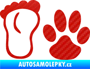Samolepka Dítě v autě 061 levá nožička s tlapkou 3D karbon červený