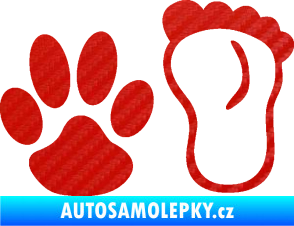 Samolepka Dítě v autě 061 pravá nožička s tlapkou 3D karbon červený