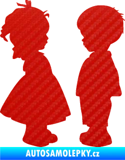 Samolepka Dítě v autě 071 levá holčička s chlapečkem sourozenci 3D karbon červený