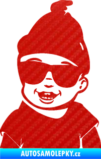 Samolepka Dítě v autě 081 levá chlapeček v brýlích 3D karbon červený