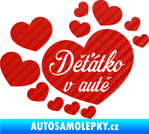 Samolepka Dítě v autě 092 nápis děťátko v autě se srdíčky 3D karbon červený