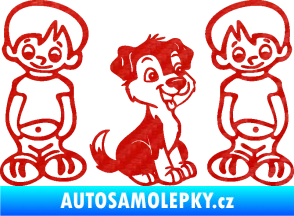 Samolepka Dítě v autě 103 pravá dva kluci a pes 3D karbon červený