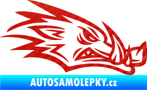 Samolepka Divoké prase 002 pravá kanec hlava 3D karbon červený
