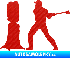 Samolepka Dřevorubec 005 levá sekat kmen 3D karbon červený