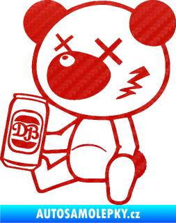 Samolepka Drunk bear 001 levá medvěd s plechovkou 3D karbon červený