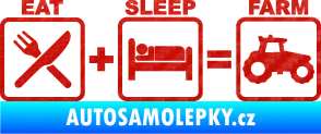 Samolepka Eat sleep farm 3D karbon červený