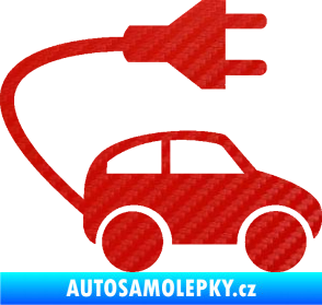Samolepka Elektro auto 002 pravá symbol zásuvka 3D karbon červený