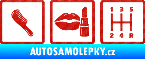 Samolepka Girl race car symboly brush, lipstick, shift 3D karbon červený