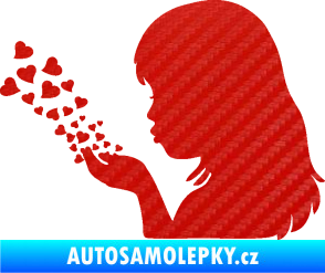 Samolepka Holčička se srdíčky levá 3D karbon červený