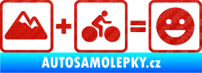 Samolepka Hory + kolo = veselý smajlík cyklista na horách 3D karbon červený