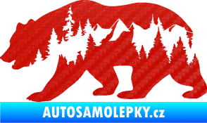 Samolepka Hory s medvědem levá 3D karbon červený