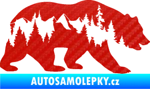 Samolepka Hory s medvědem pravá 3D karbon červený