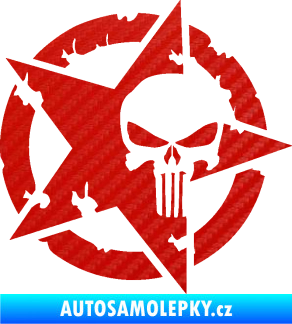 Samolepka Hvězda army 004 Punisher 3D karbon červený