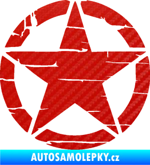 Samolepka Hvězda army 008 narušená 3D karbon červený