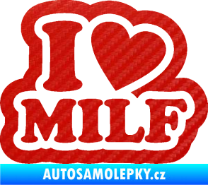 Samolepka I love milf 003 nápis 3D karbon červený