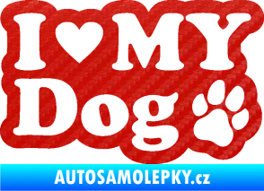 Samolepka I love my dog 002 3D karbon červený