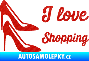 Samolepka I love shopping nápis  3D karbon červený