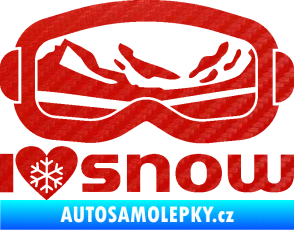 Samolepka I love snow nápis s brýlemi 3D karbon červený
