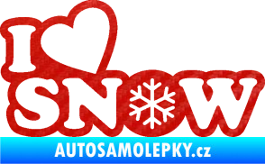 Samolepka I love snow nápis s vločkou 3D karbon červený