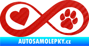Samolepka Infinity 002 srdce a tlapka levá 3D karbon červený