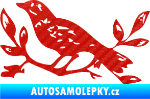 Samolepka Interiér 003 levá ptáček na větvičce 3D karbon červený