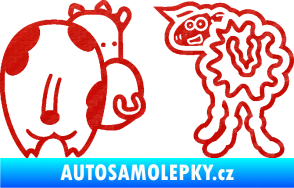 Samolepka JDM kravička a ovečka 001 levá 3D karbon červený