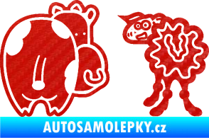 Samolepka JDM kravička a ovečka 002 levá 3D karbon červený