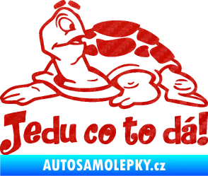 Samolepka Jedu co to dá! 001 levá nápis se želvou 3D karbon červený