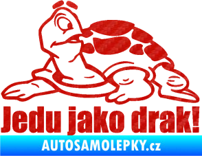 Samolepka Jedu jako drak! 001 levá nápis se želvou 3D karbon červený