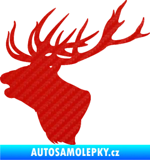Samolepka Jelen 001 levá silueta hlavy 3D karbon červený