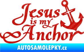Samolepka Jesus is my anchor 3D karbon červený