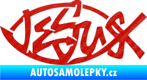 Samolepka Jesus rybička 001 křesťanský symbol 3D karbon červený