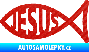 Samolepka Jesus rybička 003 křesťanský symbol 3D karbon červený