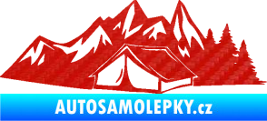 Samolepka Kempování 002 levá stan a hory 3D karbon červený