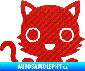 Samolepka Kočka 014 levá kočka v autě 3D karbon červený