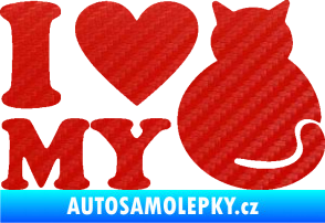 Samolepka Kočka 033 I love my cat 3D karbon červený