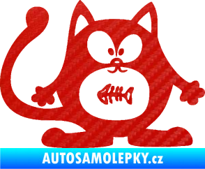 Samolepka Kočka 042 pravá s rybou v bříšku 3D karbon červený