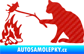 Samolepka Kočka s myší levá 3D karbon červený