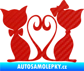 Samolepka Kočky love 002 levá spletené ocásky 3D karbon červený