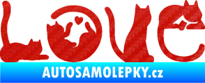 Samolepka Kočky love 3D karbon červený