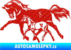 Samolepka Koníci 003 levá kobylka s hříbětem 3D karbon červený