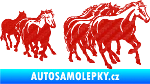 Samolepka Koníci 005 stádo pravá 3D karbon červený